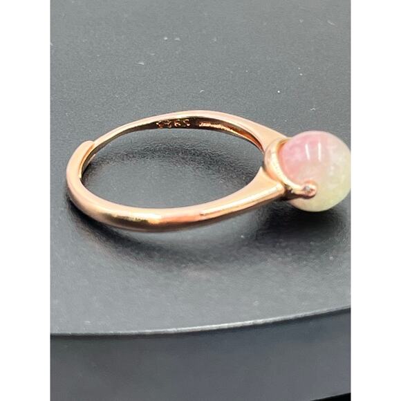 Rose Gold-plated 925 Natural Jadeite Round Ball Gemstone Adjustable Ring Sz 8.75 - Picture 6 of 10